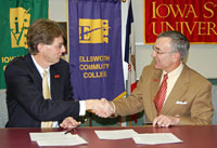 Iowa Valley Comm. College Chancellor Tim Wynes and ISU President Gregory Geoffroy
