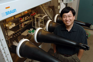 Victor Lin, Iowa State chemistry professor and inventor of the Catilin catalyst for biodiesel production, in his chemistry lab.