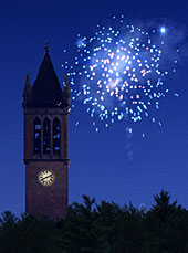 Fireworks over campanile