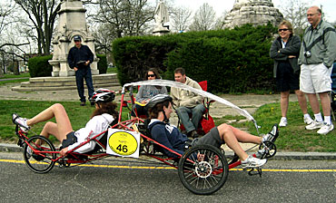 Iowa State's human-powered vehicle in action at Drexel University.