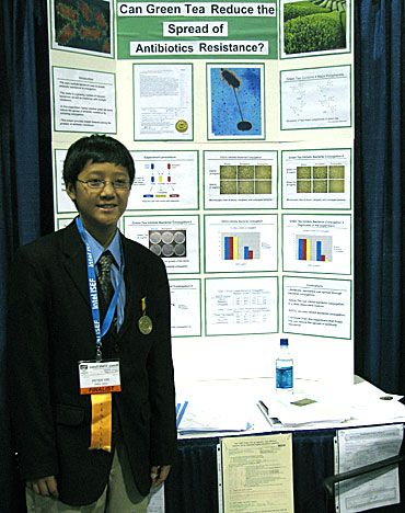 Peter Yin displays his award-winning research at last year's Intel International Science and Engineering Fair.